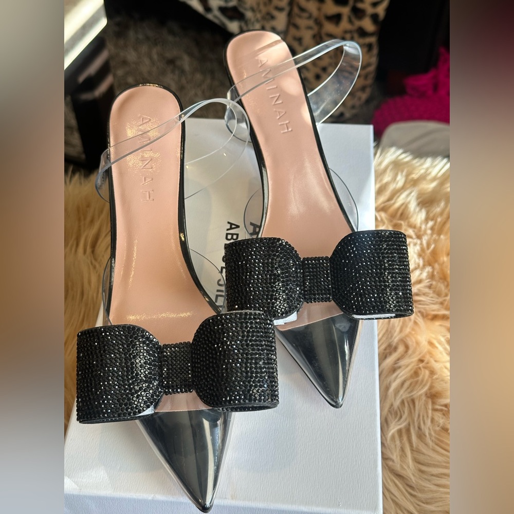 Aminah Abdul Jallil Clear Crystal Bow Shoes | Size 7 | NEW